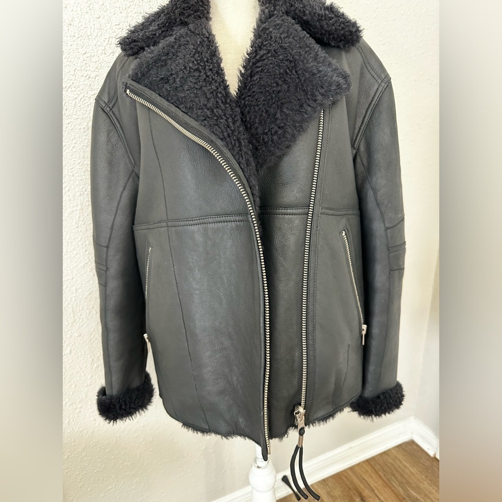 Iro Black Leather and Shearling Coat Size M - Picture 8 of 15